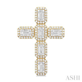 1 1/2 ctw Cross Fusion Baguette and Round Cut Diamond Fashion Pendant in 14K Yellow and White Gold
